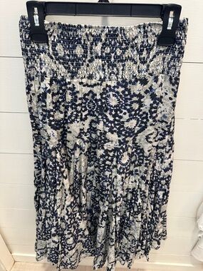 Philosophy Navy and White Smocked Maxi Skirt